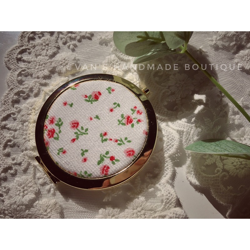 Gương mini bỏ túi, gương bọc vải HandMade Vintage