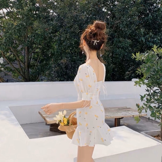 Đầm cherry vàng nghệ mắc cáo