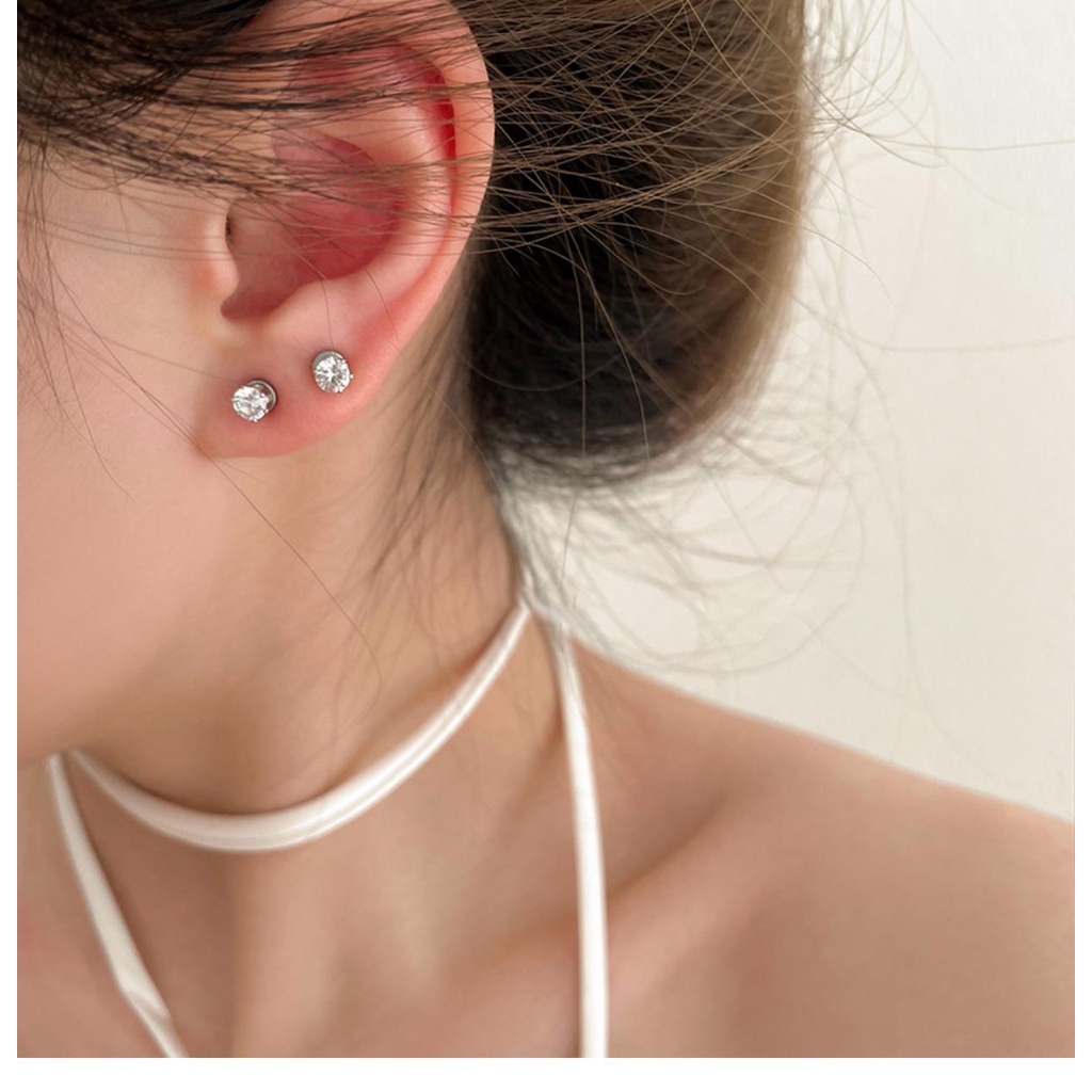 Khuyên tai MAYEBE LAVEND Thép Titan Nam Châm Đính Đá Zircon Đơn Giản Kiểu Hàn Quốc
