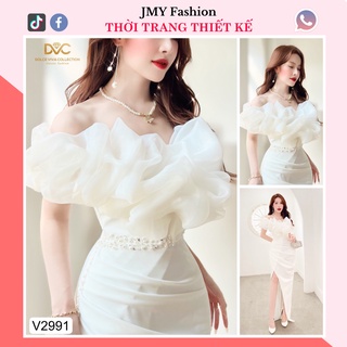 V2991 Váy trắng dự tiệc [kèm ảnh sàn và video] váy trễ vai eo đính ngọc  - (DVC&ACC) Dolce viva colection