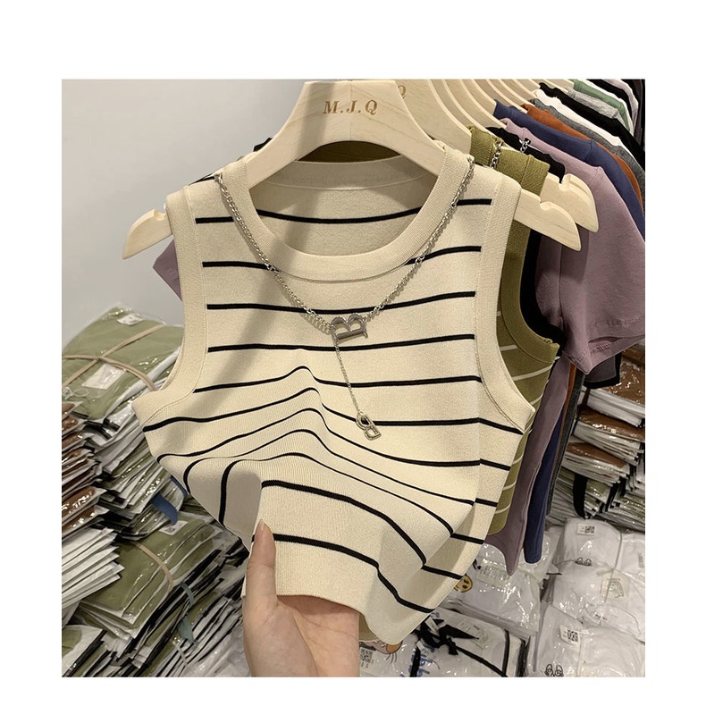 Áo Dệt Kim Hai Dây Dáng Ngắn Họa Tiết Kẻ Sọc Thời Trang Mùa Hè Cho Nữ OOP125