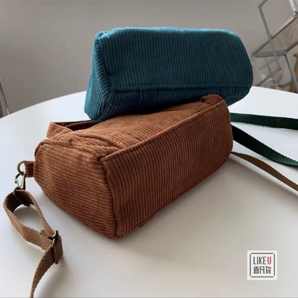 Túi đeo chéo mini trống vải nhung đũa thời trang hàn quốc