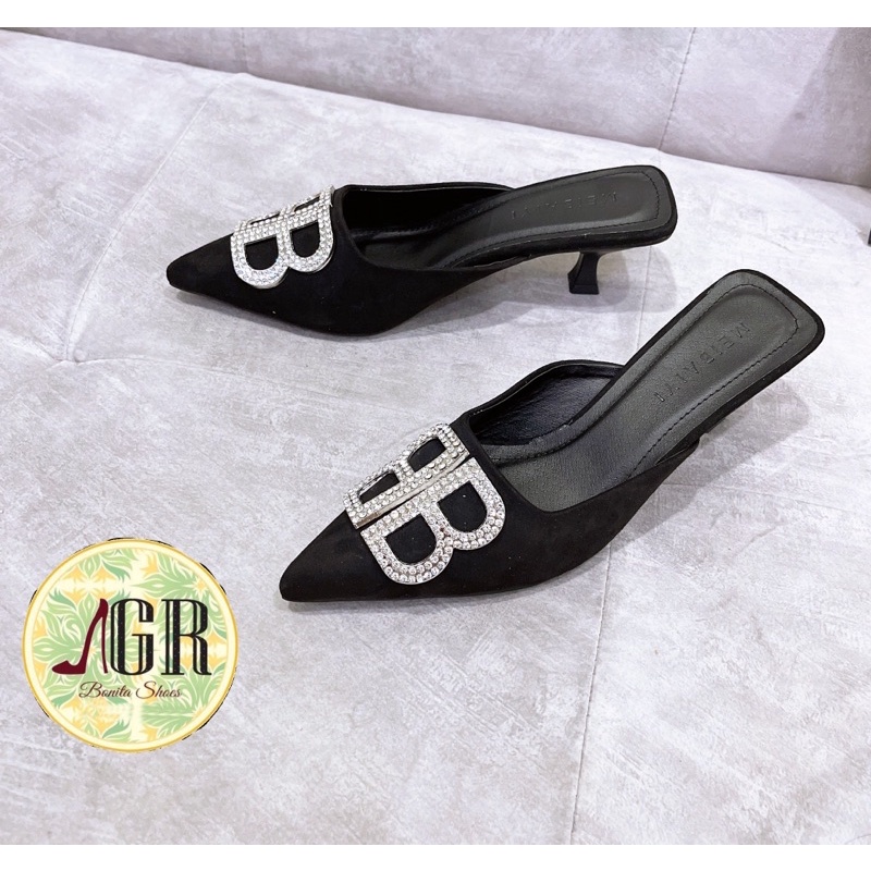 Guốc mũi nhọn đá BB gót nhọn 6 cm cao cấp