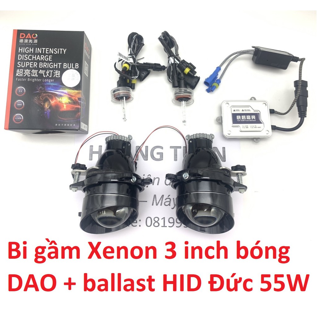Bộ 2 bi gầm 3inch đèn Xenon DAO ballast 55W 2 chế độ pha cos phá sương siêu sáng cho ô tô xe máy