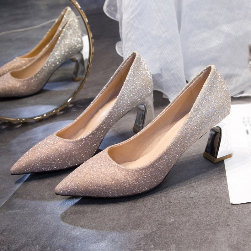 Giày Cao Gót Mũi Nhọn Đính Đá Màu Sắc Thời Trang Sang Trọng Cho Nữ