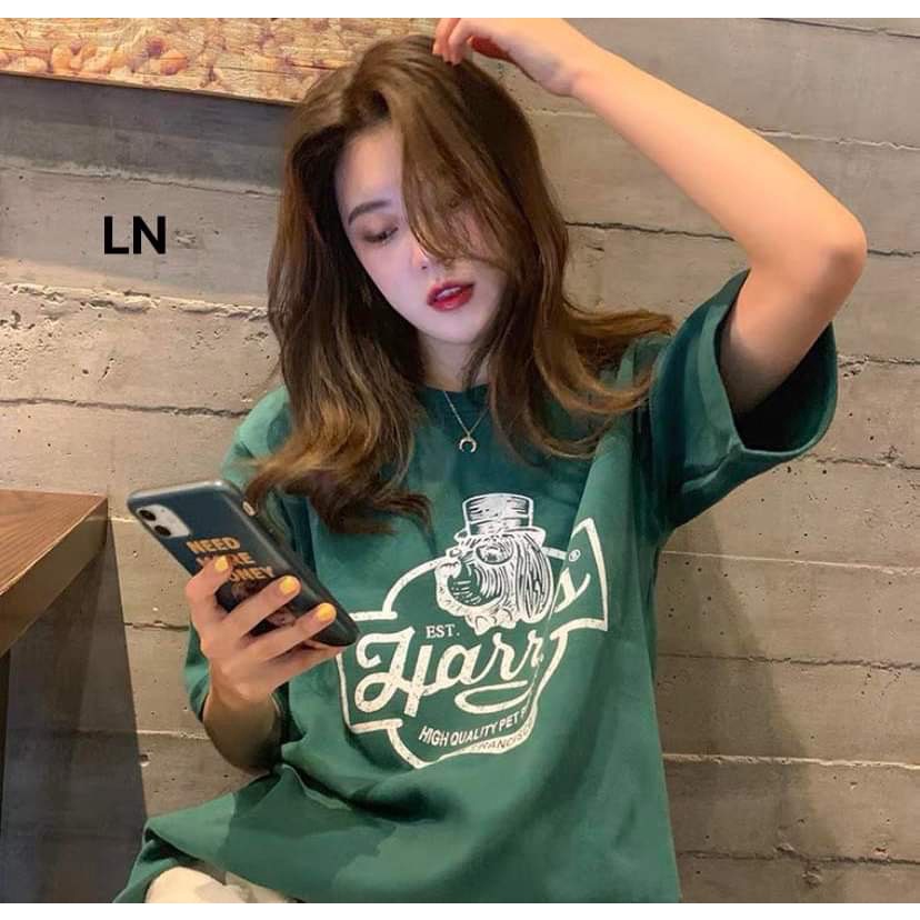 Áo phông cổ tròn tay lỡ unisex form thụng in chữ HARRYS nam nữ mặc đẹp (3LN-5K)