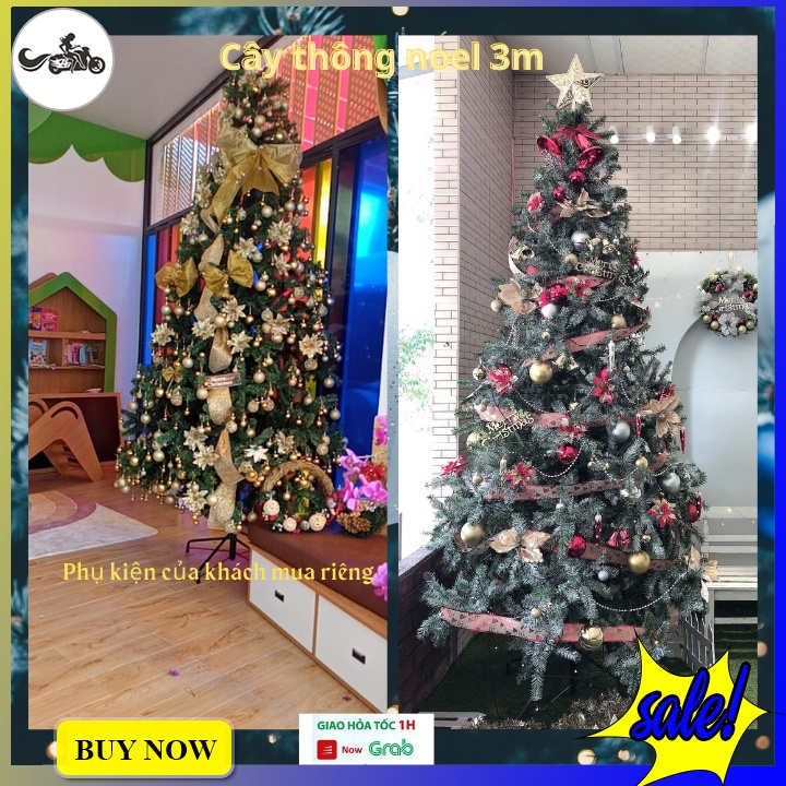 Cây thông noel size lớn 3m, 3m6, 4m5 đầu tròn tán dày rậm chân sắt tặng kèm nhiều dây kim tuyến và ngôi sao đỉnh