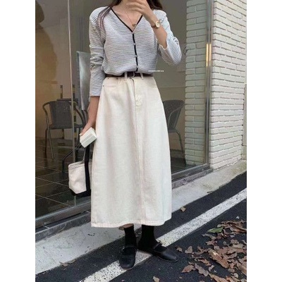 Chân váy jeans xuông CHALIN 3 màu hàn xẻ sau CV-8057