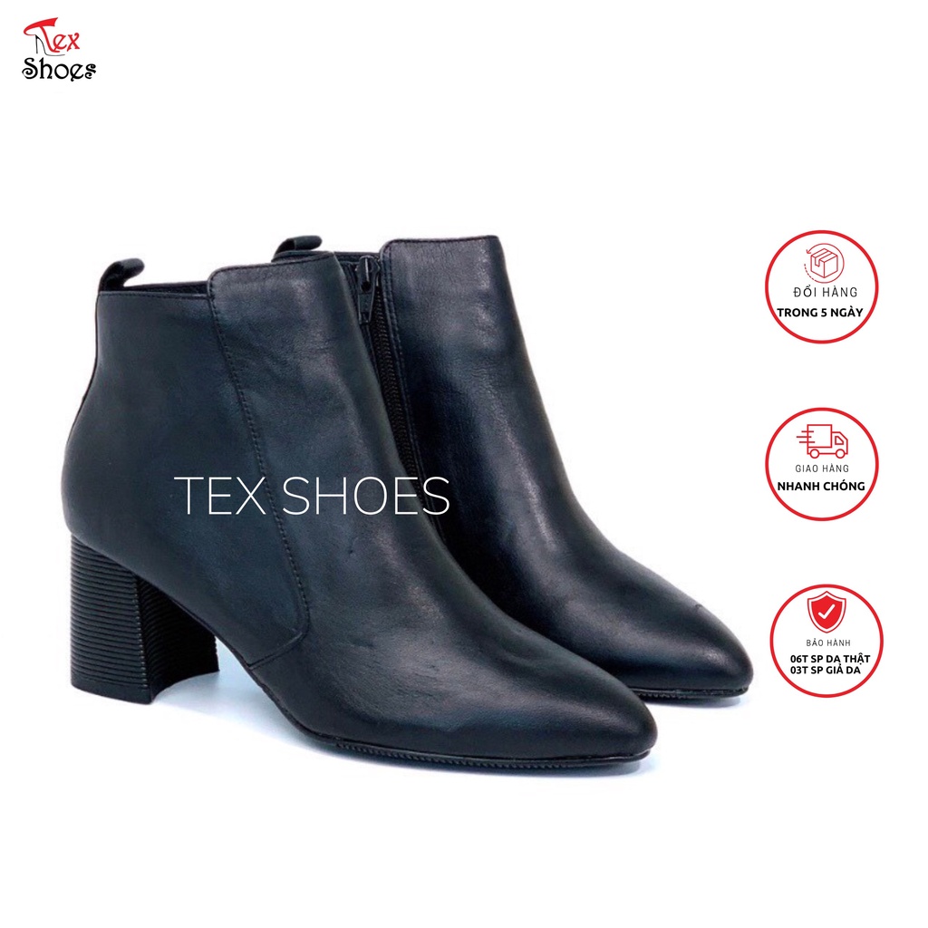 Giày bốt nữ công sở thời trang cao cấp, boot cao gót vân ngang sành điệu VNXK TEX SHOES