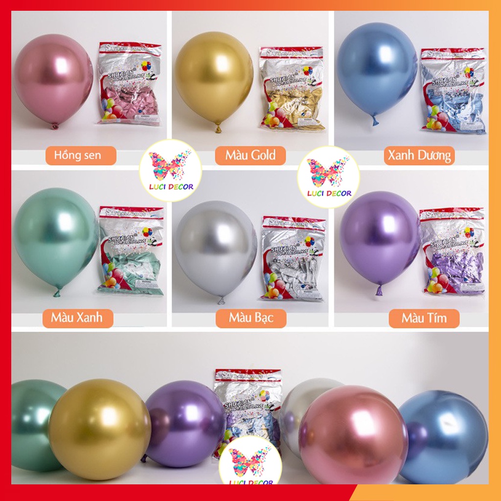 Set 10 bóng siêu nhũ size lớn 10inch, bóng trang trí tiệc sinh nhật, thôi nôi, sự kiện..