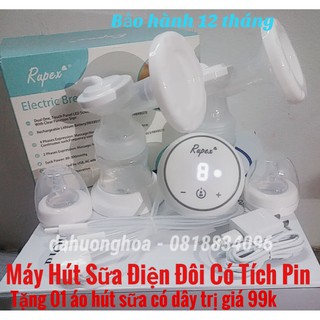 Máy hút sữa điện đôi cao cấp RUPEX có pin sạc bảo hành 12 tháng