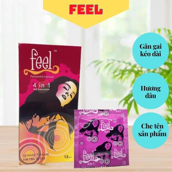 Bao Cao Su FEEL 4 IN 1 / Bao cao su Gân Gai - Kéo Dài Thời Gian Quan Hệ / bcs - hộp 12 cái