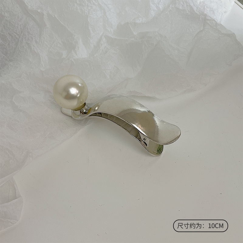 Kẹp Tóc Mỏ Vịt Bằng Kim Loại Cỡ Lớn Đính Ngọc Trai Cao Cấp Kiểu Pháp