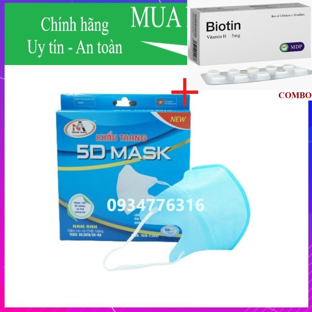 Combo Biotin 5mg+ ✅ Khẩu trang y tế kháng khuẩn 3 lớp Famapro 5D Mask (10 cái/hộp )