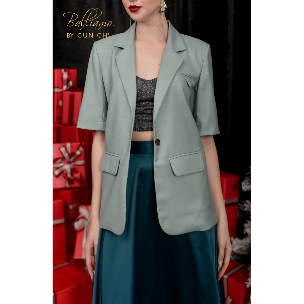 Áo blazer tay ngắn màu xanh ghi Gunich
