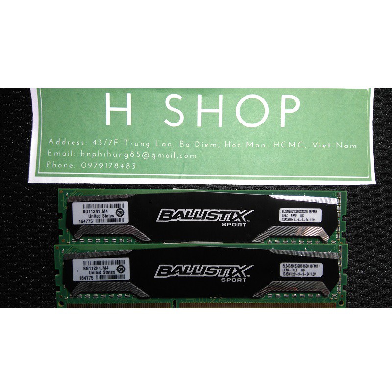 Ram tản nhiệt 8Gb DDR3 bus 1600 - 10600u, 1 cặp 2x4Gb, hiệu Crucial Ballistix chính hãng, bảo hành 3 năm