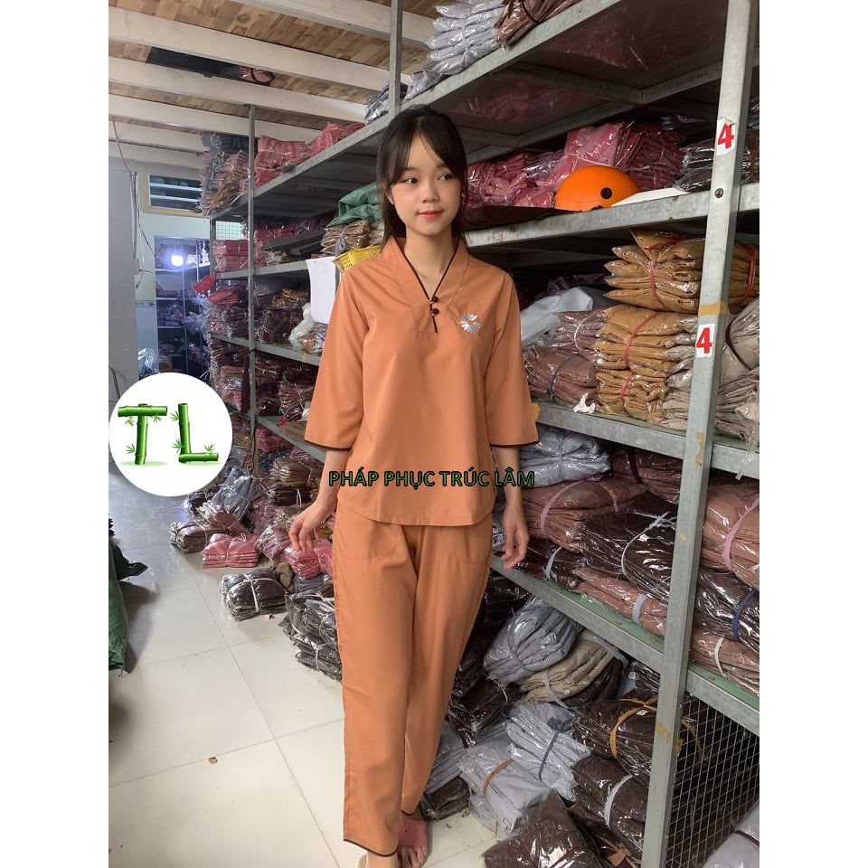 Đồ nữ đi chùa - Áo lam phật tử - Cúc thêu