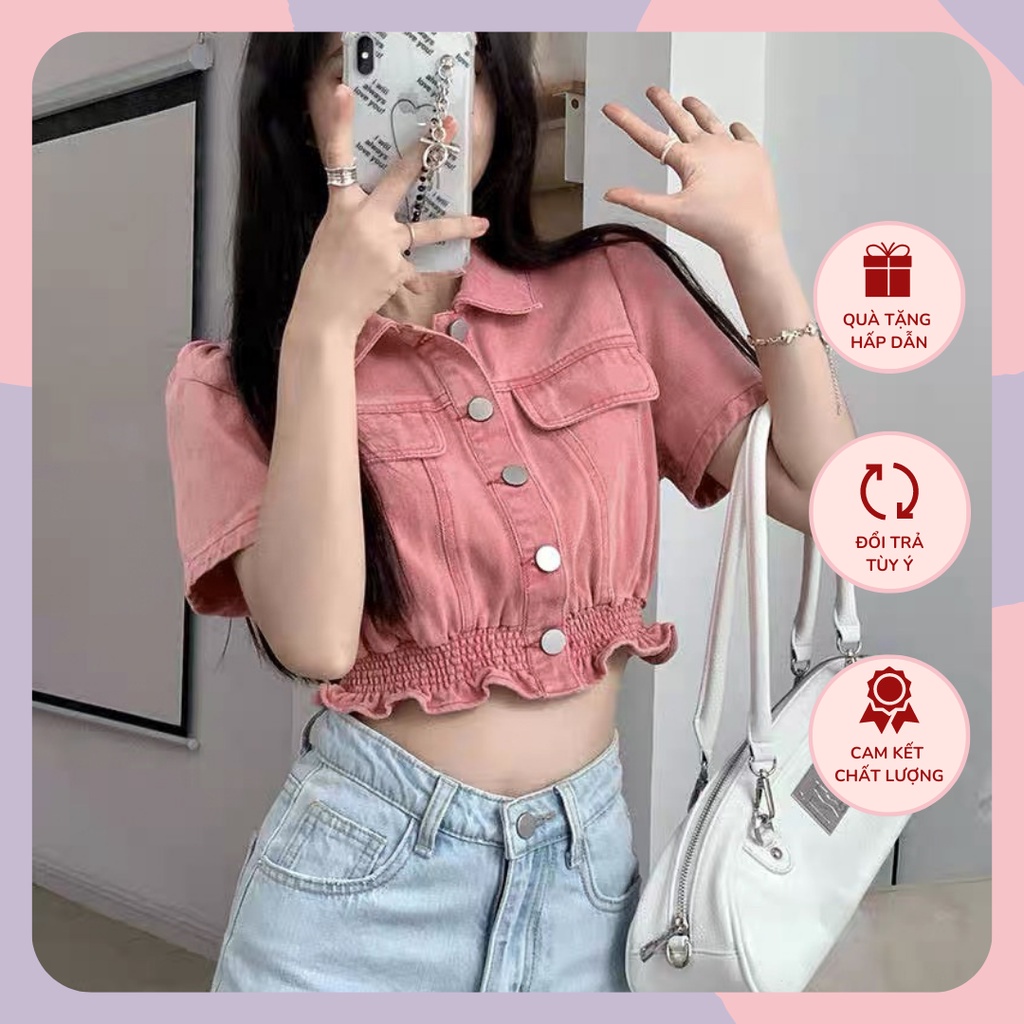 Áo croptop polo phong cách retro WANAWEAR sơ mi cổ bẻ màu hồng cực xinh
