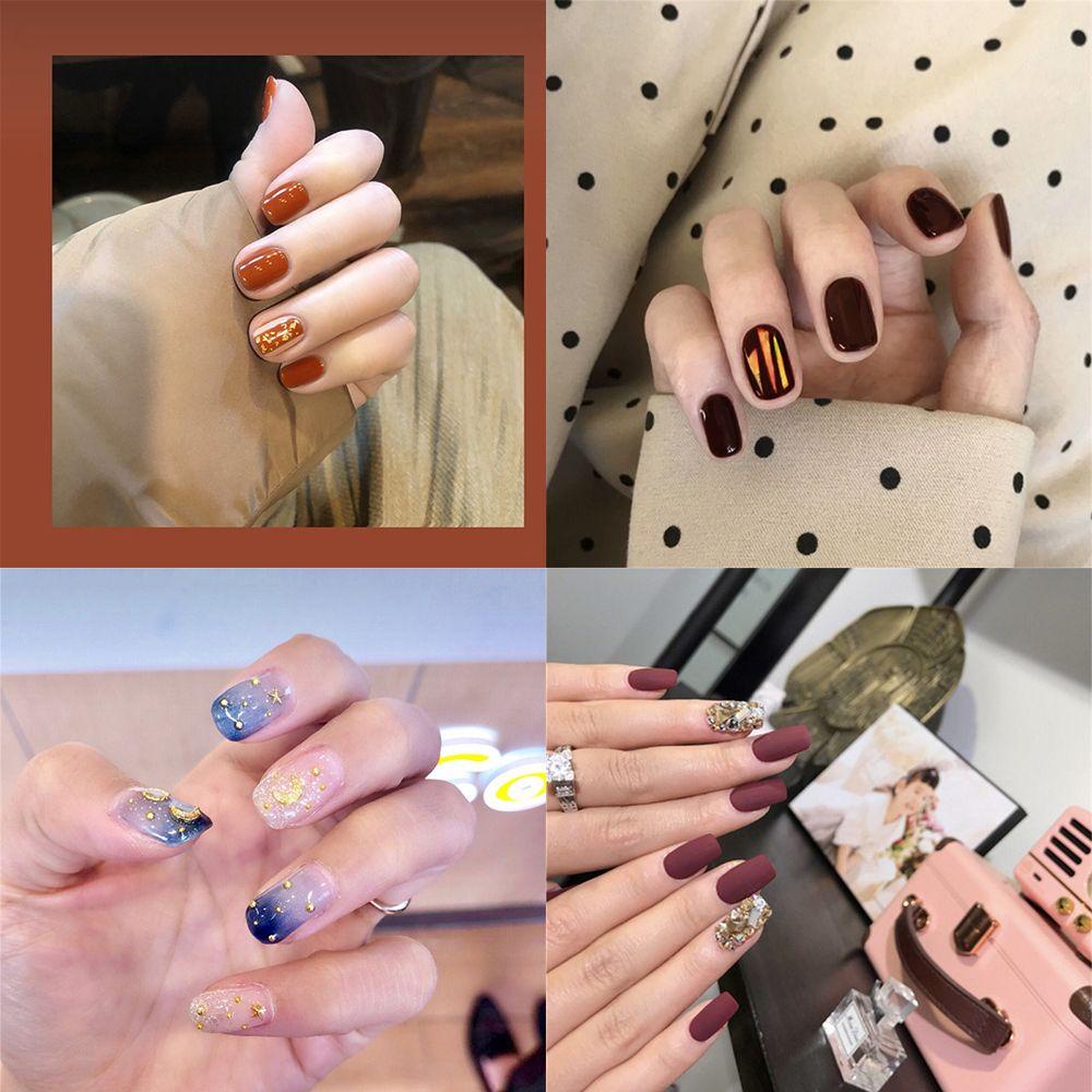 MIHAN1 Hộp 24 Móng Tay Giả Ngắn / Tròn / Vuông Che Phủ Toàn Diện Có Thể Tháo Rời