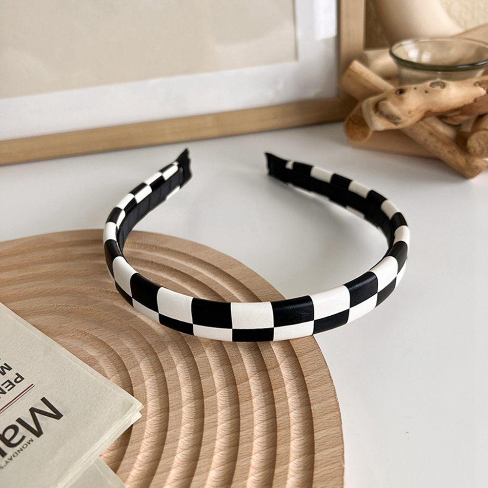 Băng Đô Cài Tóc Bằng Da Pu Họa Tiết Kẻ Sọc / Chấm Bi Phong Cách Cổ Điển Tiện Dụng Cho Nữ Wmes1