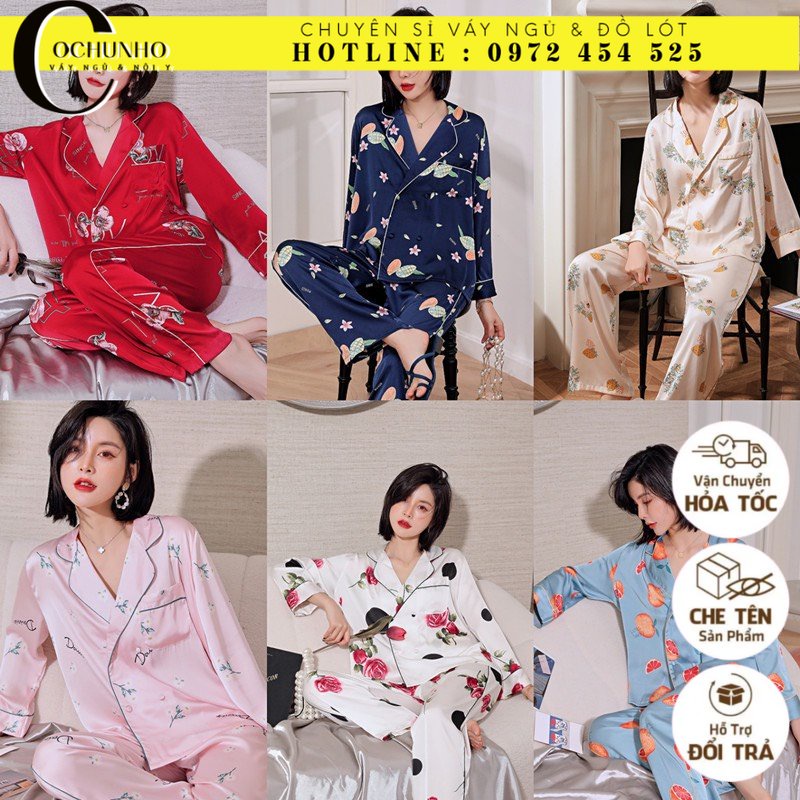 [NOW SHIP GIAO NHANH 1H] Bộ ngủ dài tay pijama  - đồ ngủ lụa satin cao cấp LL620