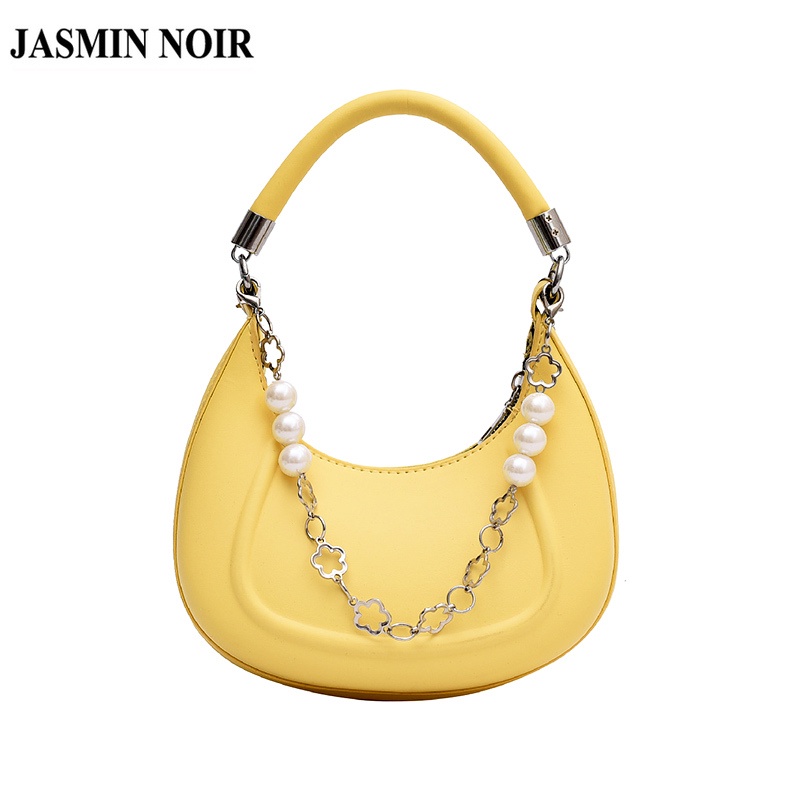 Túi Xách JASMIN NOIR Da PU Hình Bán Nguyệt Phối Dây Xích Thời Trang Dành Cho Nữ