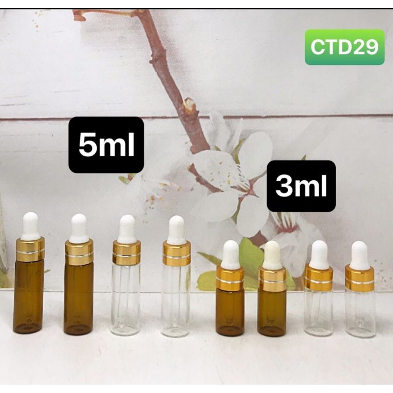 Chai lọ đựng tinh dầu, serum mỏng nhỏ gọn 3ml 5ml. Chai chiết mẫu test mini