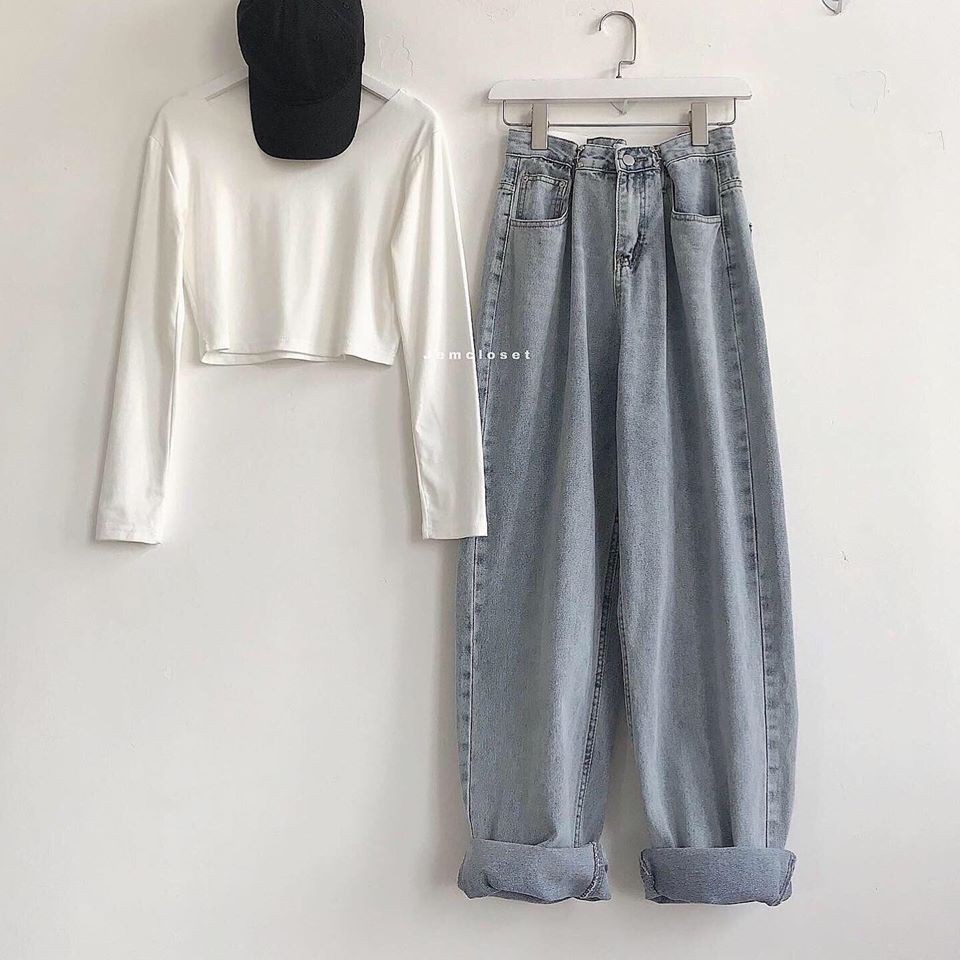 Quần Jeans Ống Suông Nữ JEM CLOSET Form Rộng Lưng Cao Có Eo Cài Seem Phong Cách Hàn Quốc Cực Xinh 2261