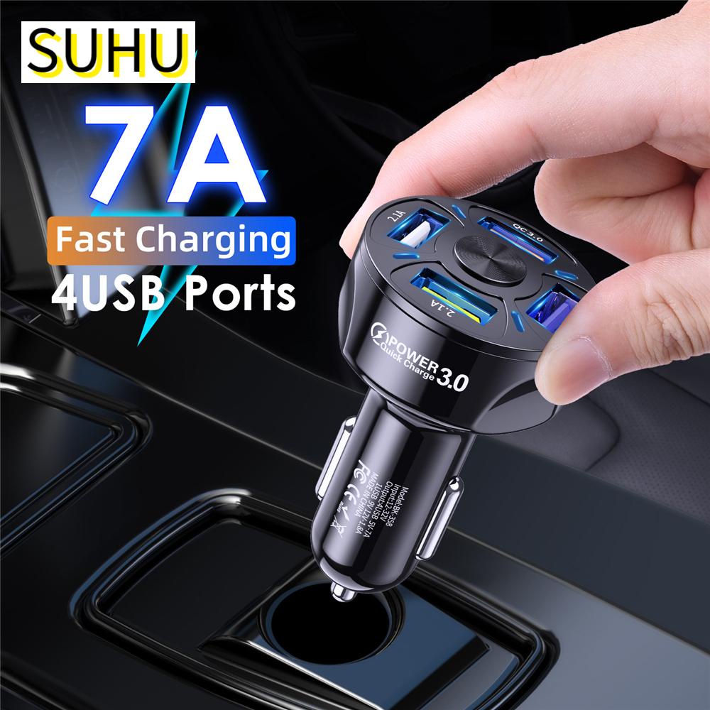 Củ sạc nhanh thông minh 4 cổng usb qc 3.0 có đèn led hiển thị cho ô tô