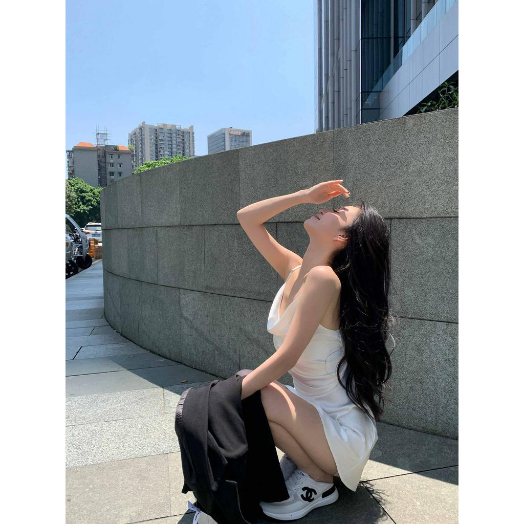 Cocory vn Đầm Hai Dây Màu Trơn Dáng Ôm Thời Trang Hàn Quốc Dành Cho Nữ