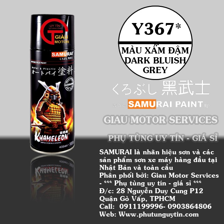 y367 _ Chai sơn xịt sơn xe máy Samurai Y367- màu xám đậm Dark Bluish Grey  Yamaha uy tín, giao hàng nhanh, giá rẻ
