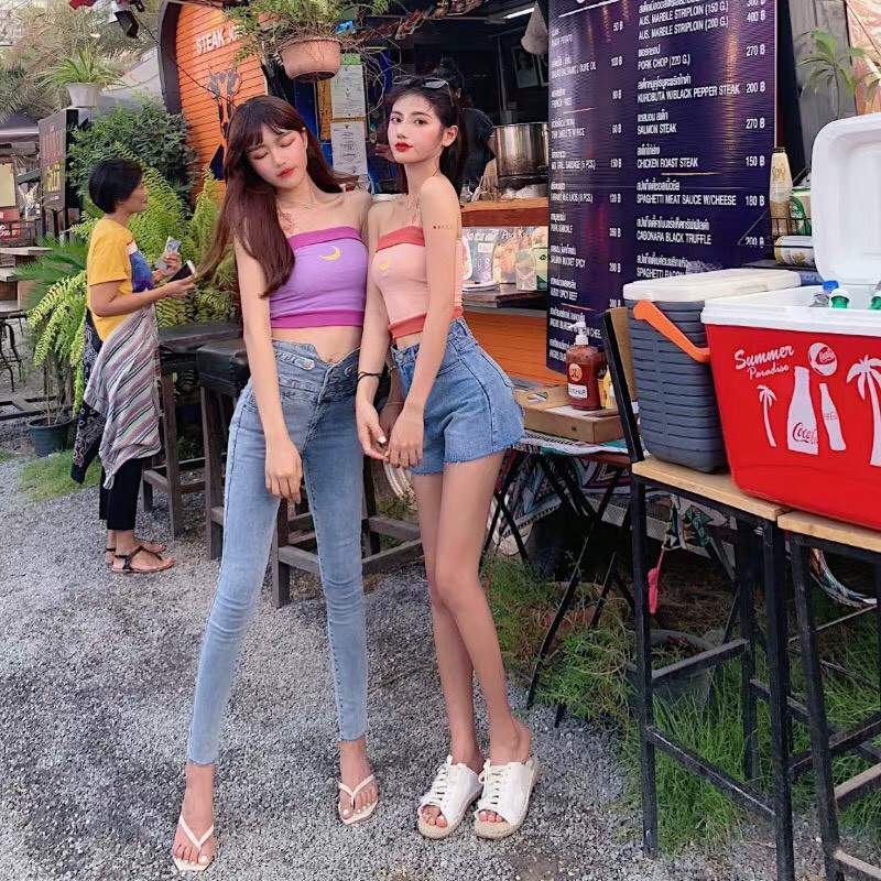 Áo ống viền màu thêu mặt trăng vàng cực xinh