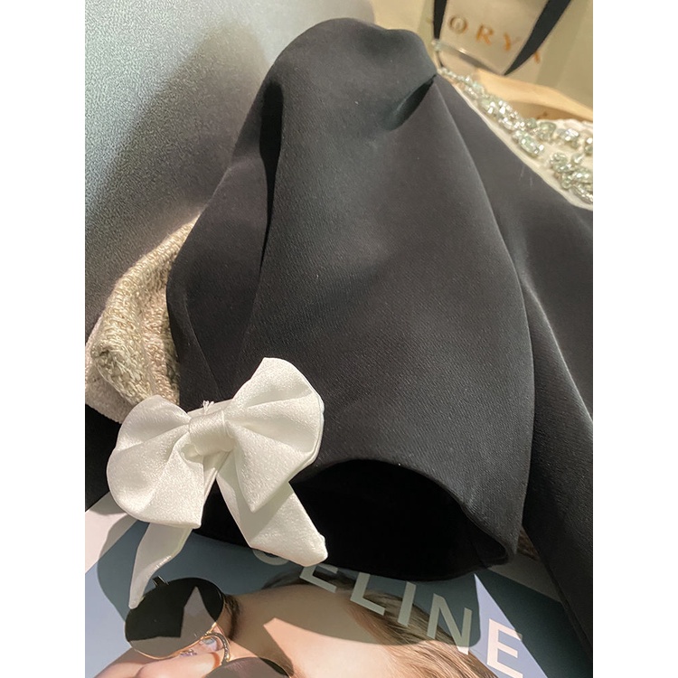 French dress Women's 2022 Summer New Design sense Bowknot bubble sleeve heavy industry diamond-encrusted spliced skinny skirt