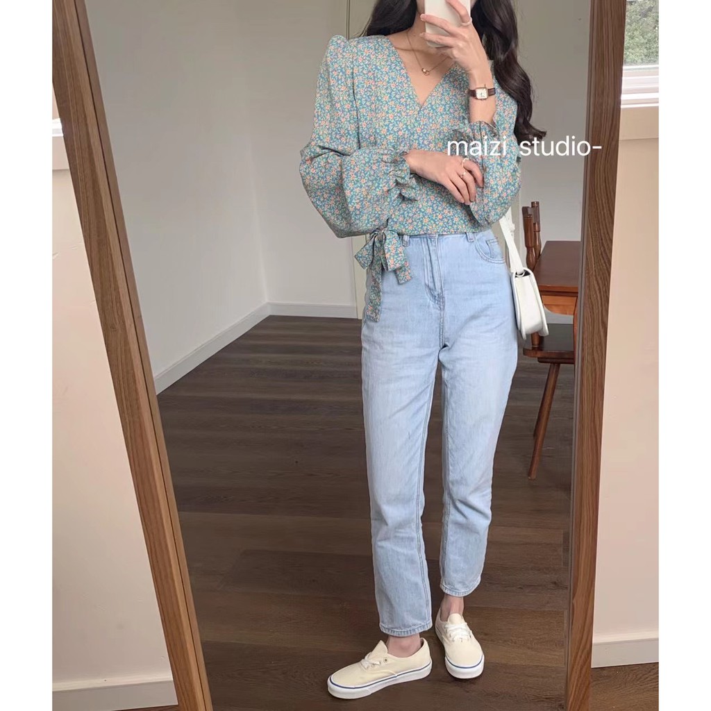 Áo Hoa Nhí Vạt Chéo Buộc Nơ Xinh Xắn! Ulzzang style Hàng Quảng Châu
