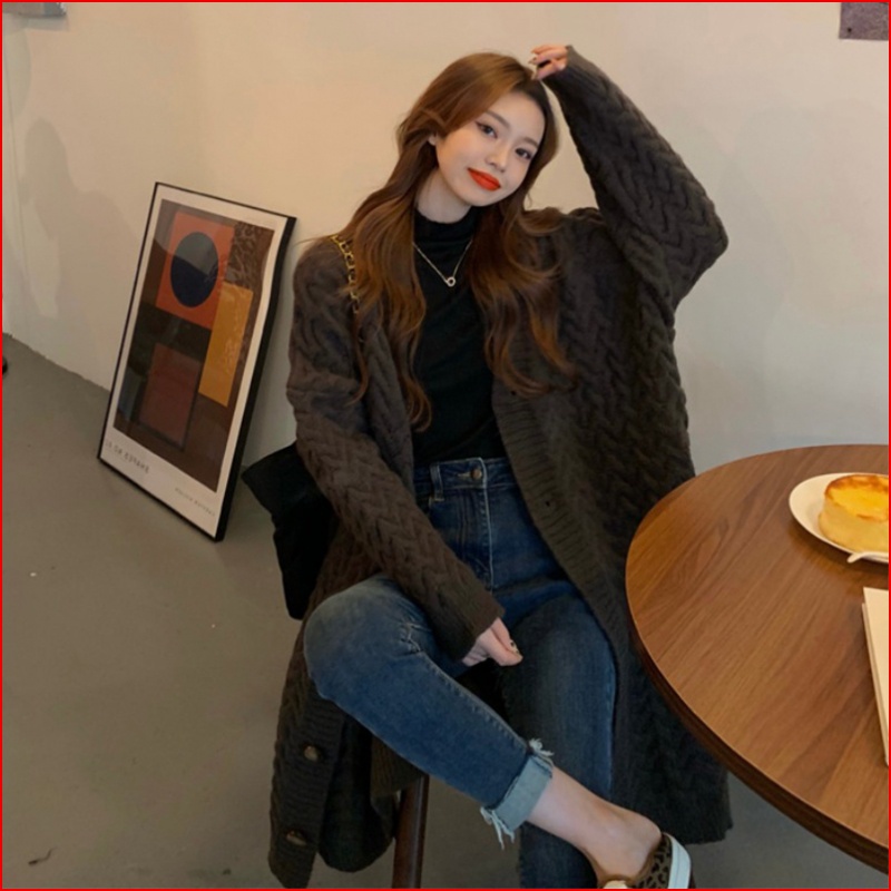 Áo khoác cardigan nữ dáng dài rộng đơn giản thời trang thu đông phong cách Hàn Quốc