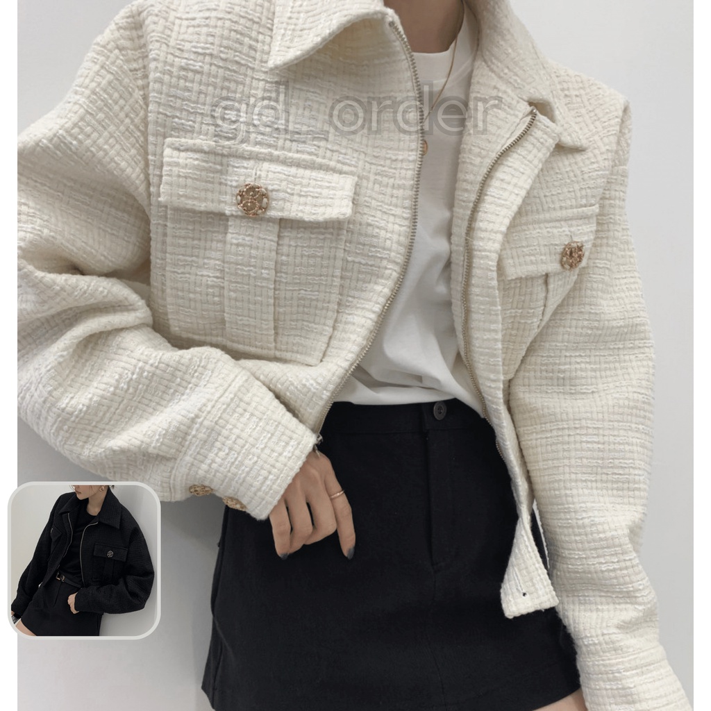 K48|Áo khoác hàn quốc dạ tweed dáng ngắn cá tính cho nữ dài tay công sở thanh lịch gd_order