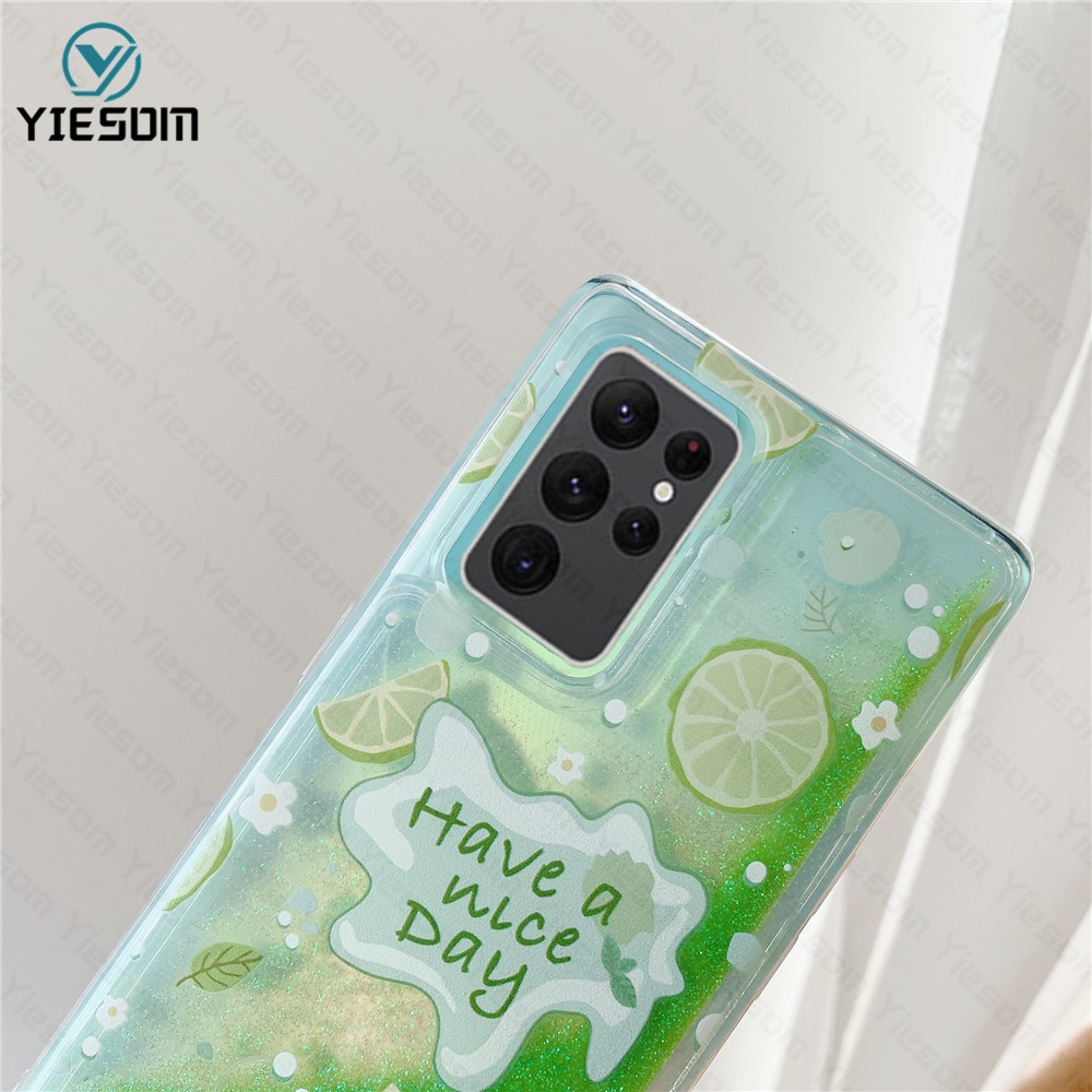 Ốp Điện Thoại Silicon Họa Tiết Trái Cây Kèm Nước Kim Tuyến Cho Samsung S22 S21 S20 Ultra S21FE S10 S9 S8 Plus + Note 20 10 9 8