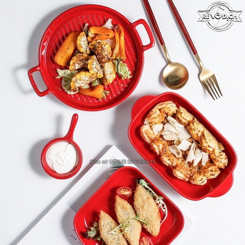 Bát Đĩa Sứ , Bát Ăn Cơm, Bộ Chén Dĩa Dễ Thương, Đĩa Sứ Decor Đẹp Cao Cấp Bộ bát đĩa Màu đỏ xinh yêu