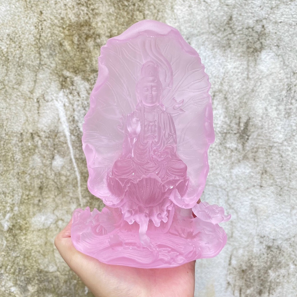 Tượng Quan Âm Lá Sen Đá Lưu Ly Cao Cấp Cao 16cm - Trang Trí Ô Tô Siêu Đẹp