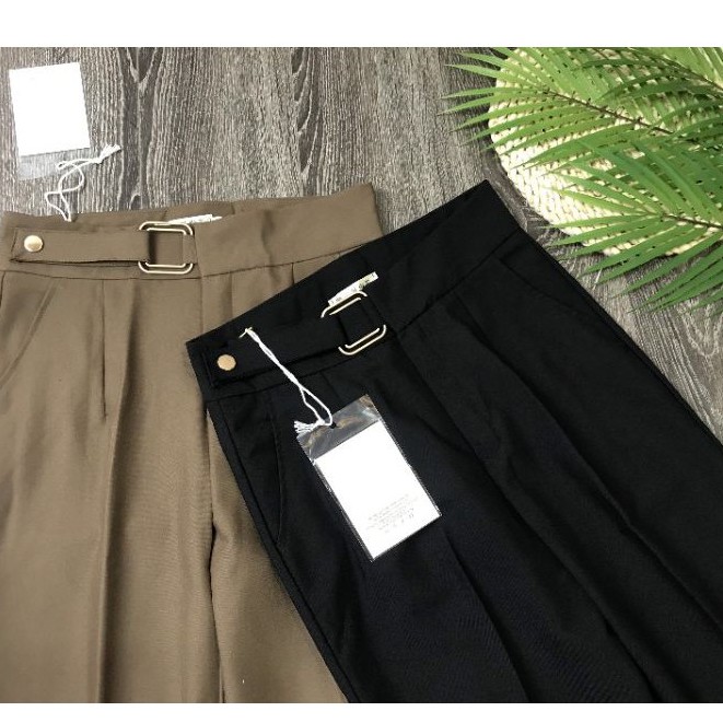 Quần baggy đai vuông vàng, quần công sở nữ vải cao cấp cạp cao tôn dáng | BigBuy360 - bigbuy360.vn