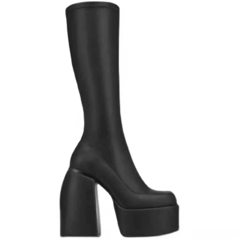(HÀNG CÓ SẴN) Bốt đùi da mềm độn đế gót vuông cao BIG SIZE 40-43