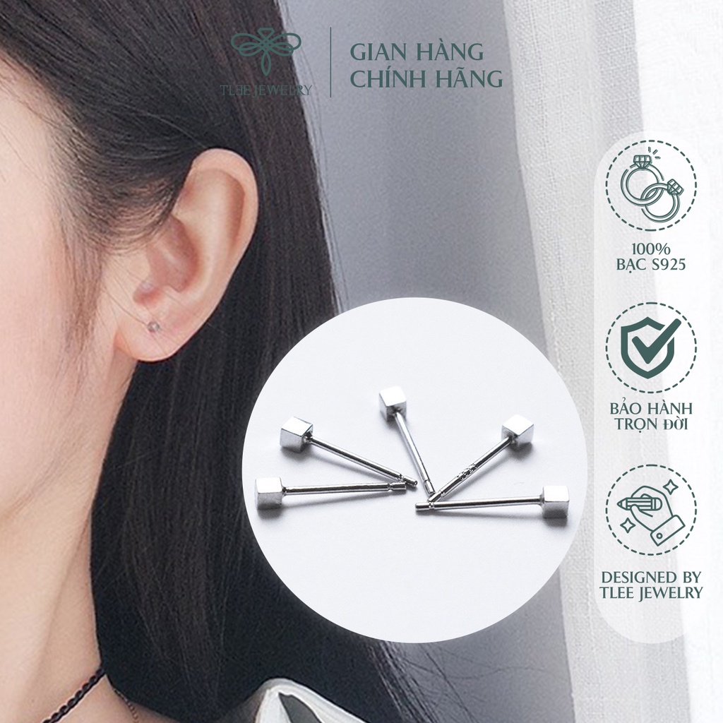 Khuyên tai bạc nữ TLEE hình khối mini xinh xắn NCJ B0182
