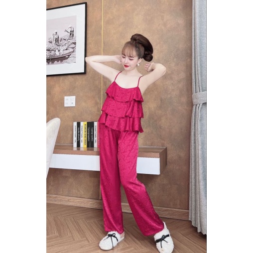 Bộ lụa dây tầng, phối quần dài màu trơn xinh