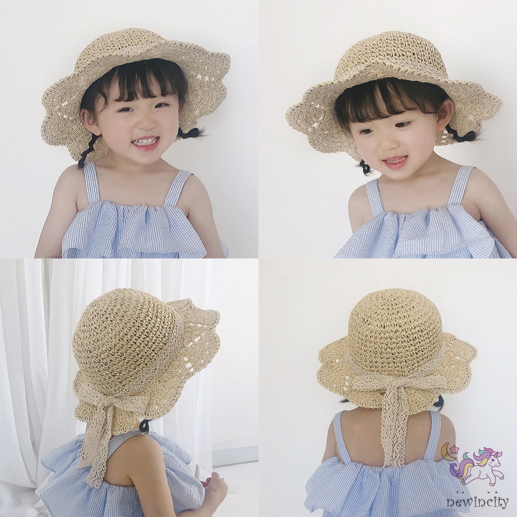 Mũ cói chống nắng thắt nơ phong cách Hàn Quốc thời trang đi biển mùa hè cho bé gái