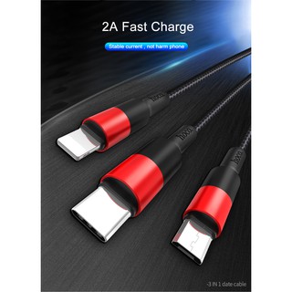 ✅FREESHIP ✅ Cáp sạc nhanh đa năng Hoco 3 đầu IP, Micro, TypeC - HappyTech