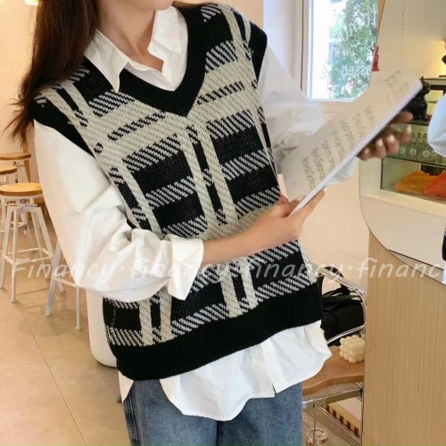 Áo gile len sọc caro  ⚡ MẪU MỚI ⚡ áo len nữ form rộng cơ bản, mix với các loại chân váy cực xinh - L01 | BigBuy360 - bigbuy360.vn