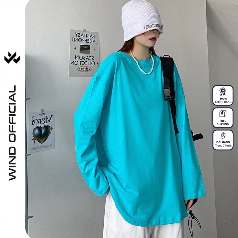 Áo thun tay dài Wind phông unisex form rộng Trơn nam nữ cotton oversize ulzzang