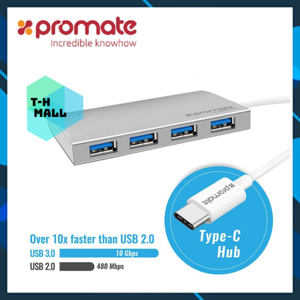 Bộ Hub chuyển đổi Promate Type-C sang USB 3.0 / Type-C / SD / MicroSD Đa Năng cho Surface