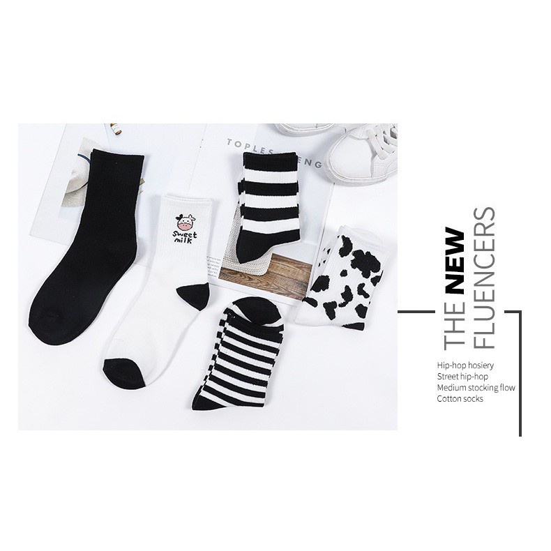 Tất Nữ Cổ Cao hoạ tiết hình bò sữa cute mềm mại kháng khuẩn mã T07