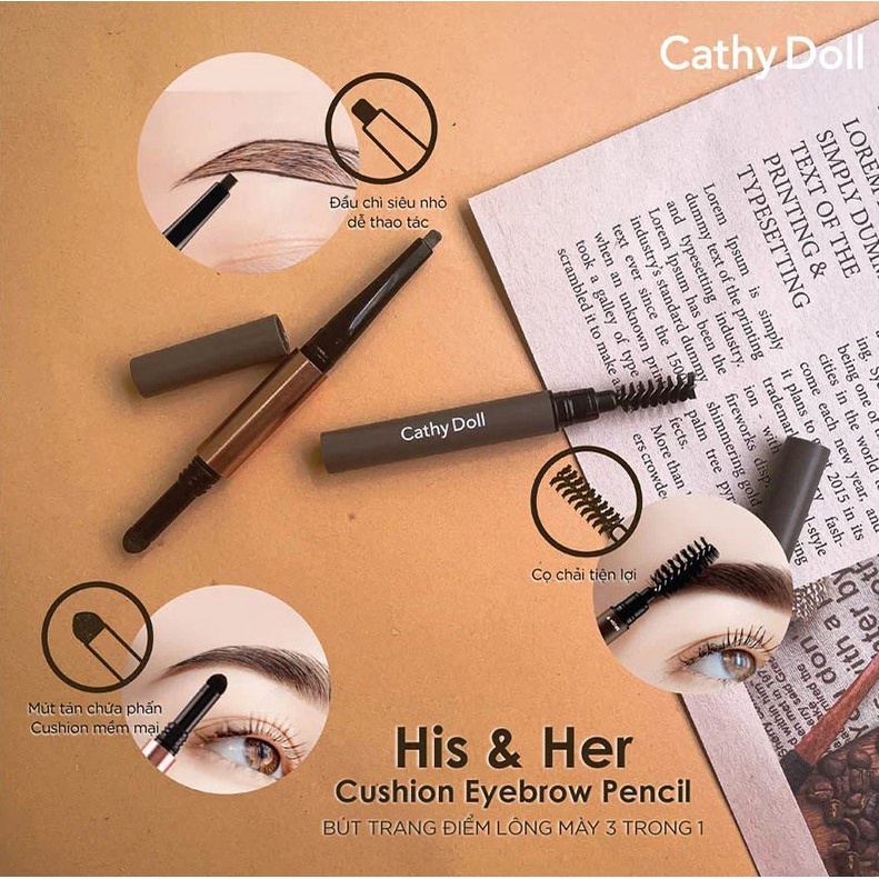 Chì Kẻ Mày 3 Trong 1 Cathy Doll His & Her Cushion Eyebrow Pencil